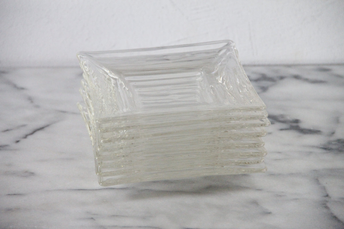 Vintage Glass Dessert Plates | Set of 8 MCM Square Plates