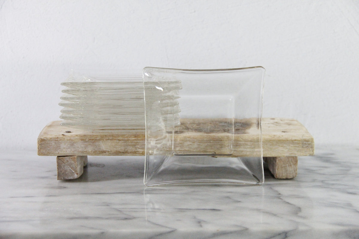 Vintage Glass Dessert Plates | Set of 8 MCM Square Plates