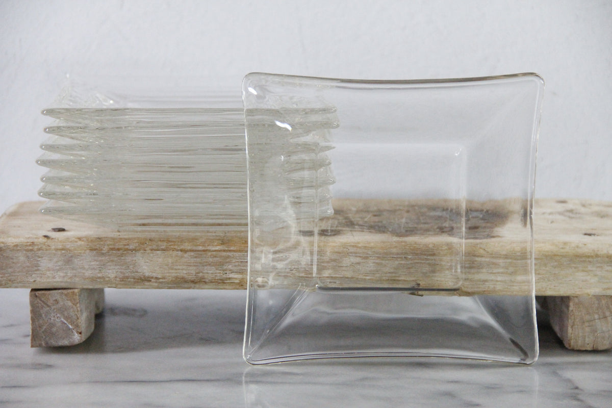 Vintage Glass Dessert Plates | Set of 8 MCM Square Plates