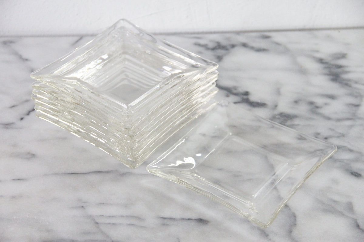 Vintage Glass Dessert Plates | Set of 8 MCM Square Plates