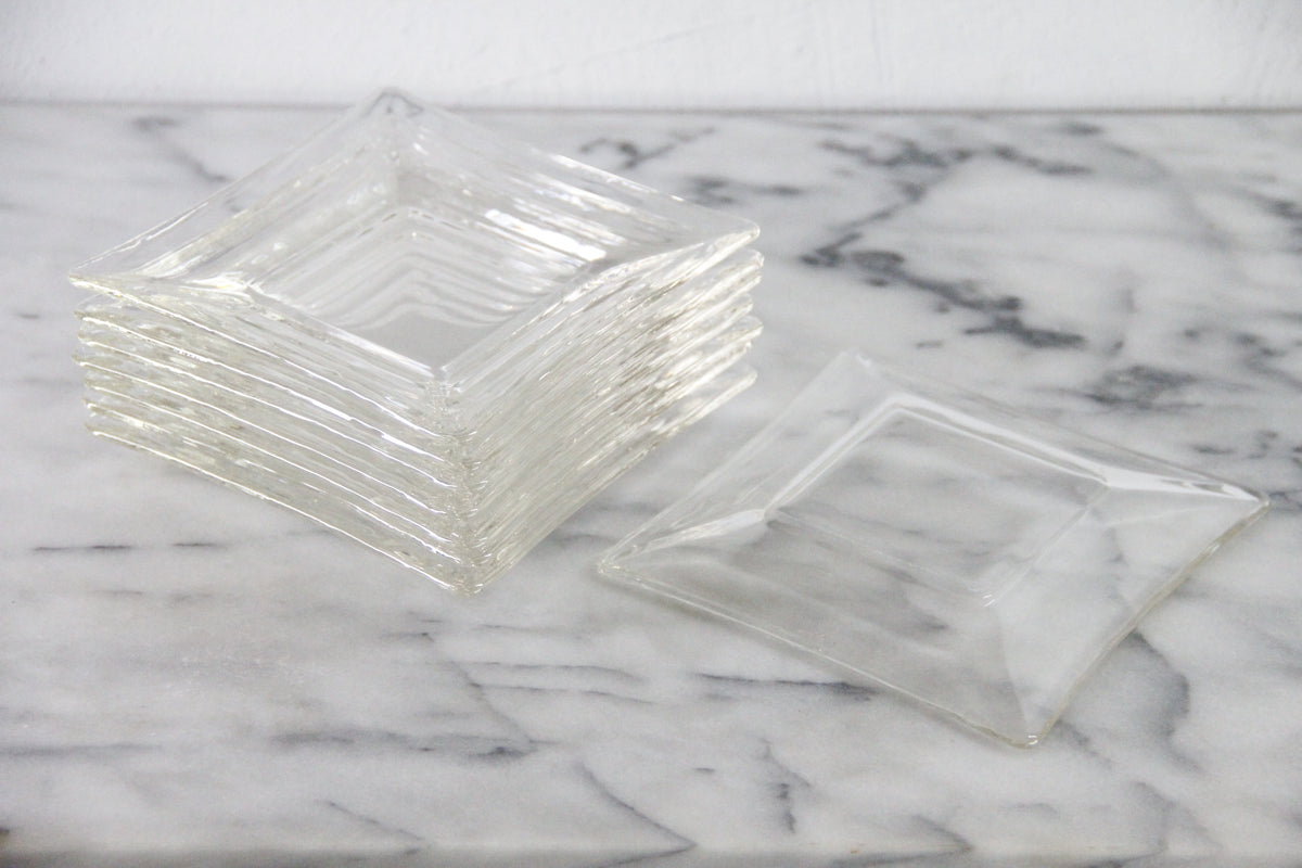 Vintage Glass Dessert Plates | Set of 8 MCM Square Plates