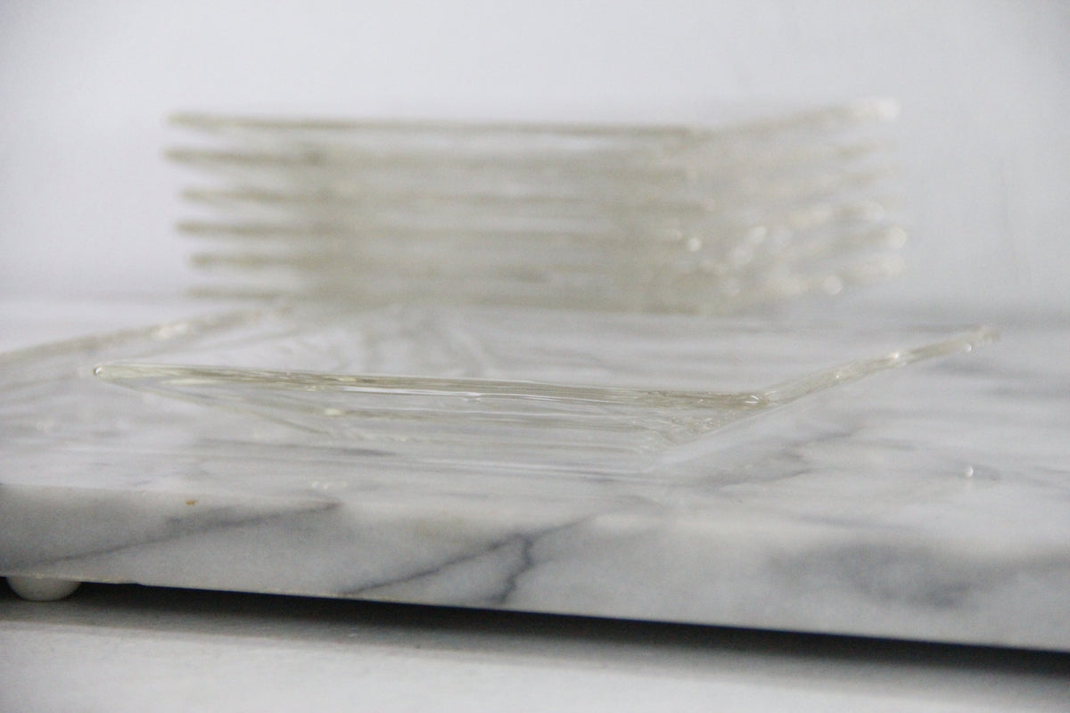 Vintage Glass Dessert Plates | Set of 8 MCM Square Plates