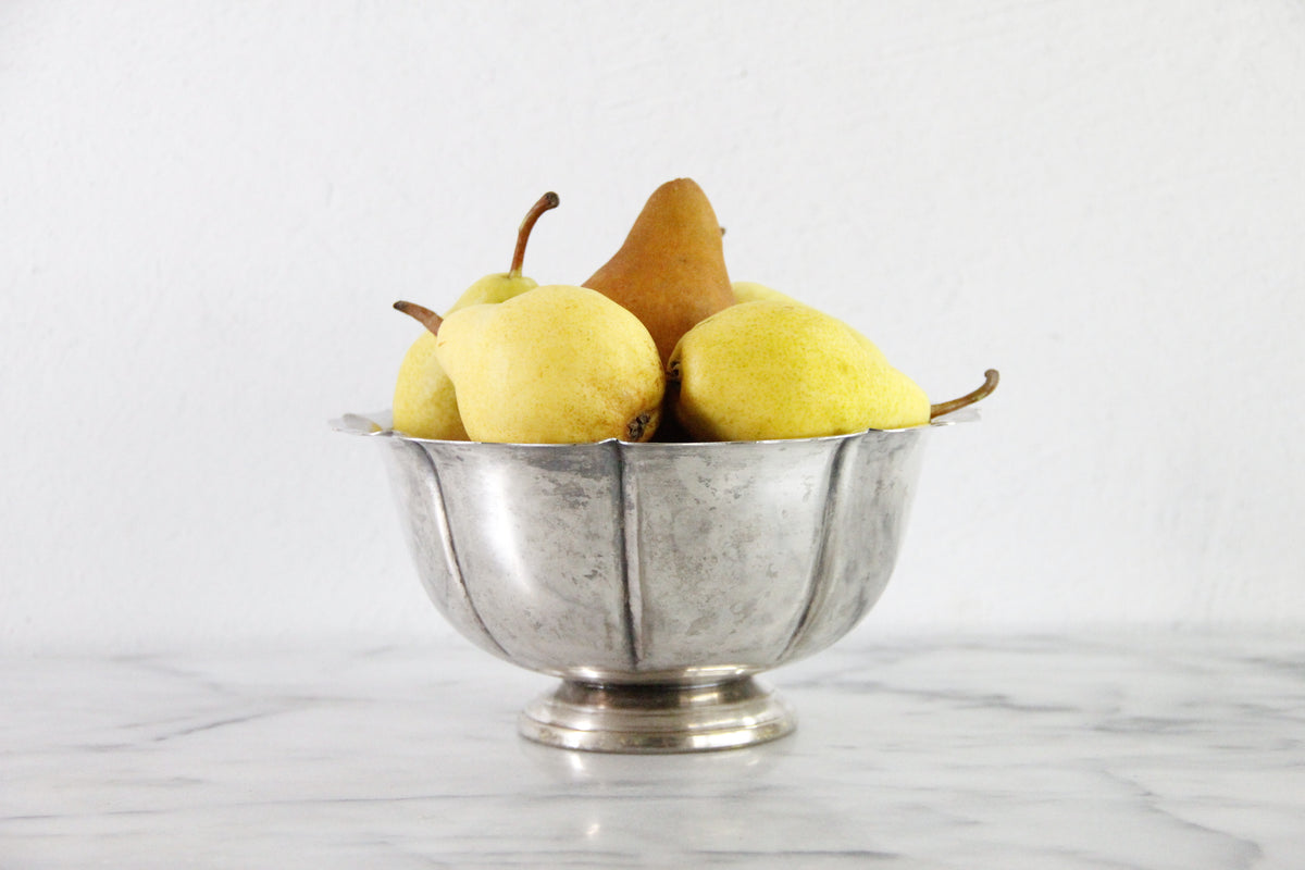 Vintage Silverplate Footed Bowl | Large Fluted Serving Bowl