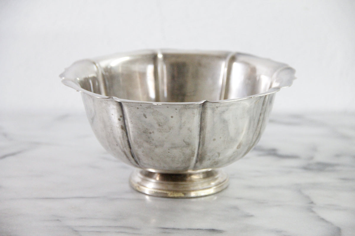 Vintage Silverplate Footed Bowl | Large Fluted Serving Bowl