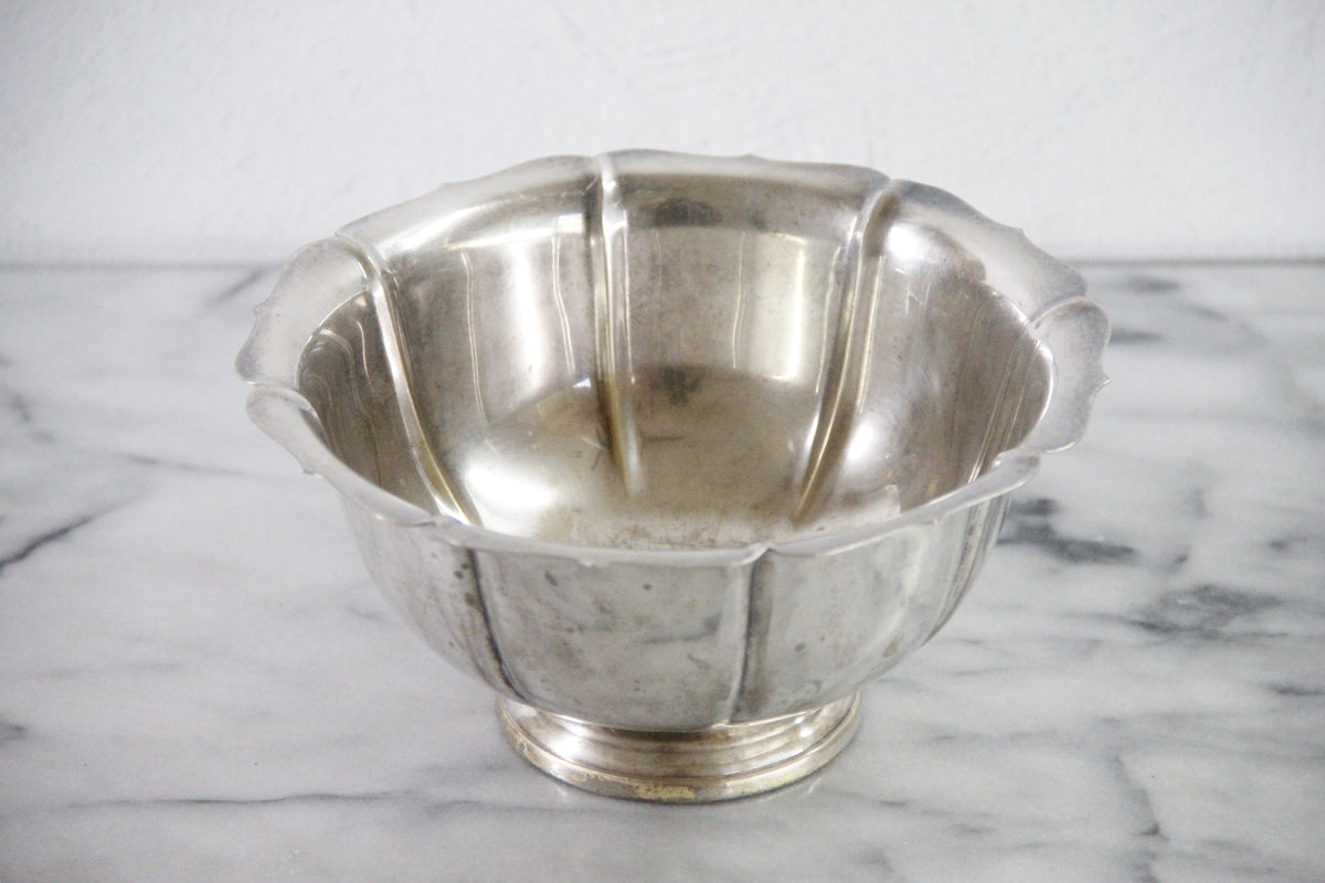 Vintage Silverplate Footed Bowl | Large Fluted Serving Bowl