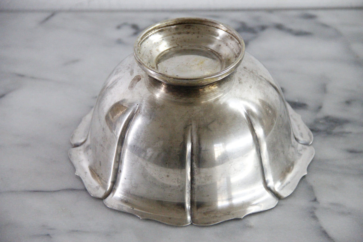 Vintage Silverplate Footed Bowl | Large Fluted Serving Bowl