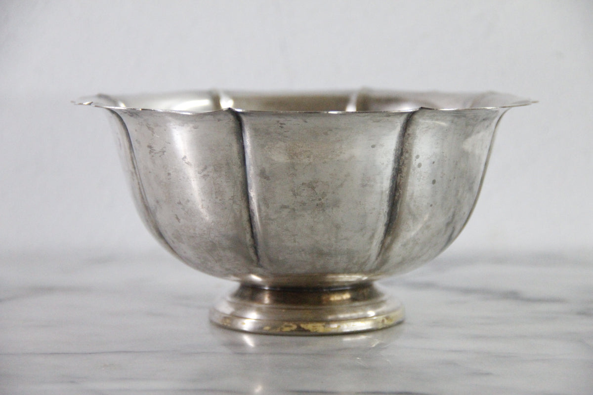 Vintage Silverplate Footed Bowl | Large Fluted Serving Bowl