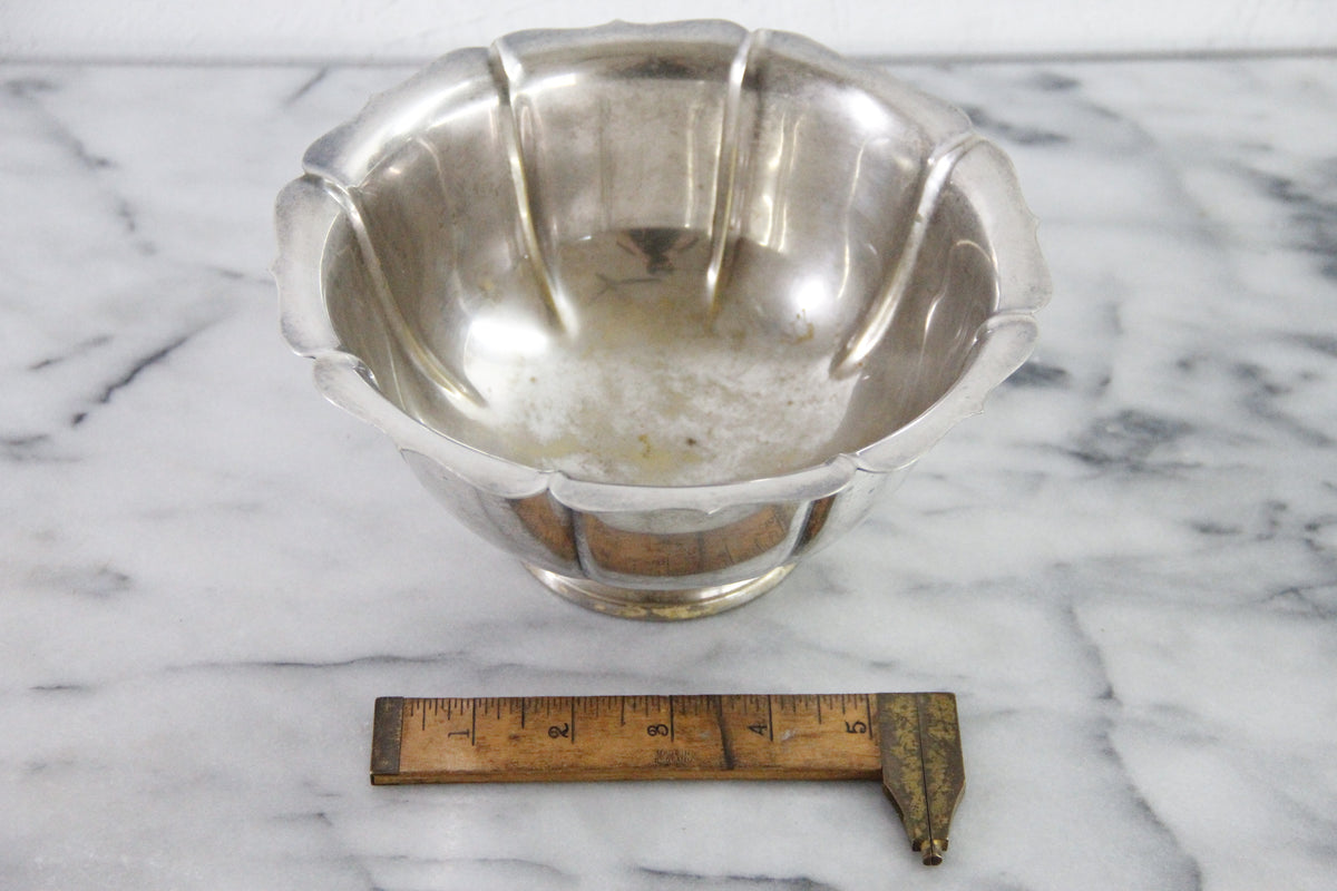 Vintage Silverplate Footed Bowl | Large Fluted Serving Bowl