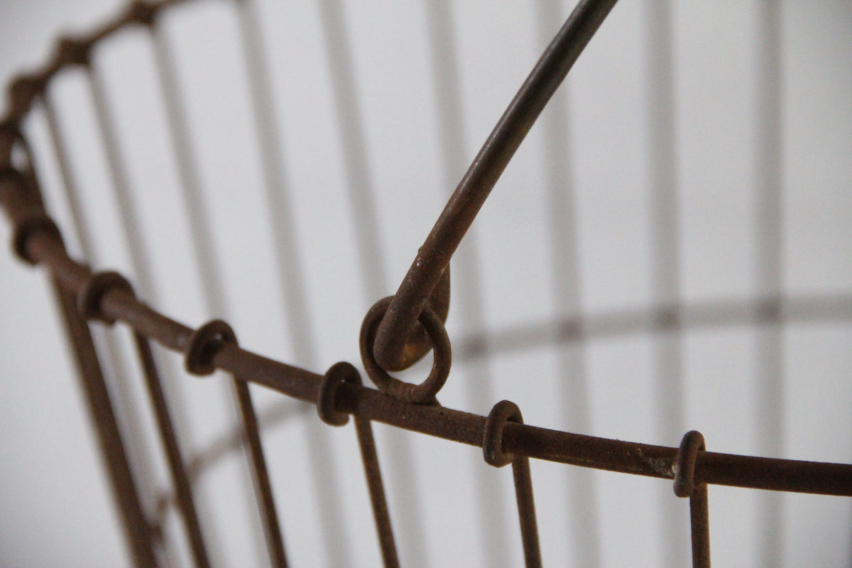 Antique Wire Egg Basket | Large Rustic Produce Basket with Handle