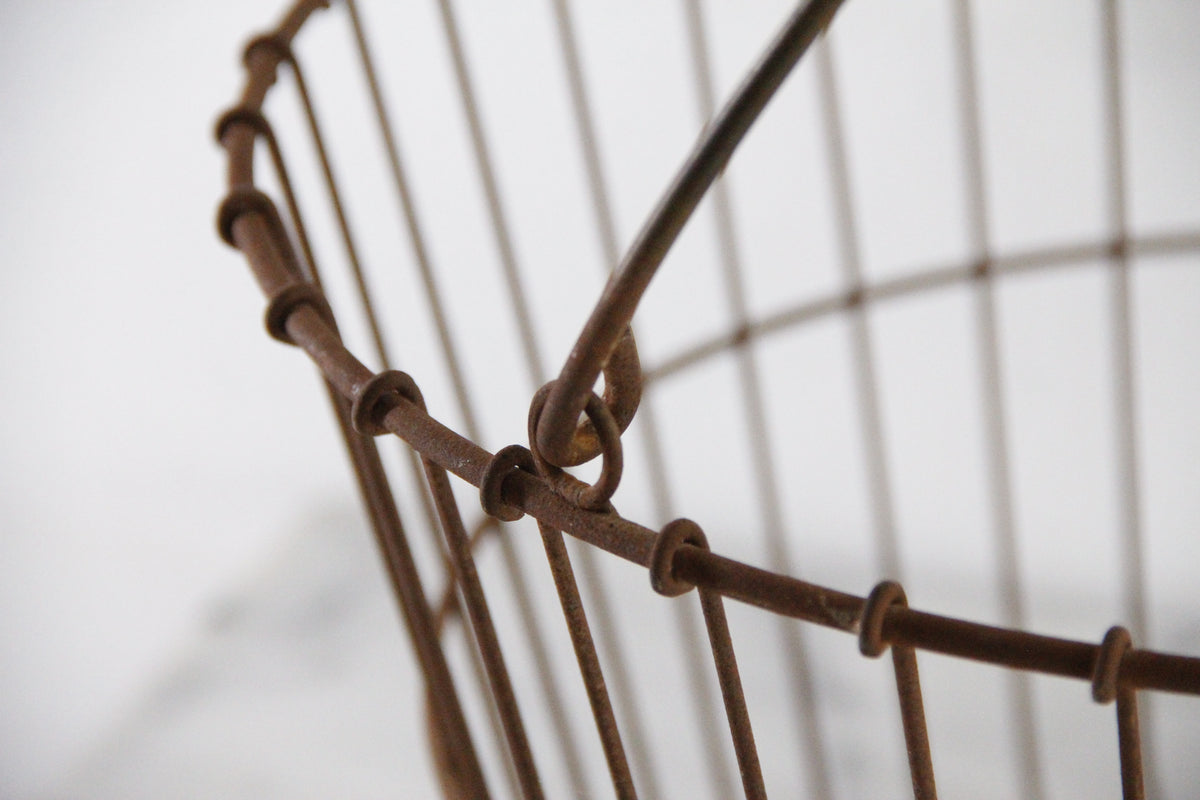 Antique Wire Egg Basket | Large Rustic Produce Basket with Handle