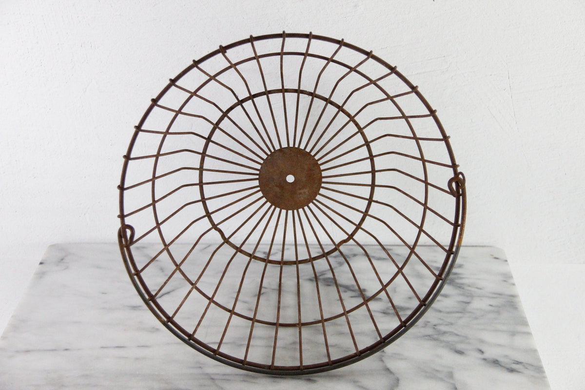 Antique Wire Egg Basket | Large Rustic Produce Basket with Handle