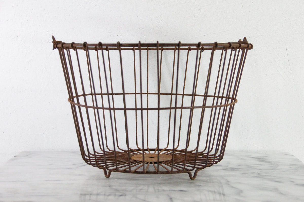 Antique Wire Egg Basket | Large Rustic Produce Basket with Handle