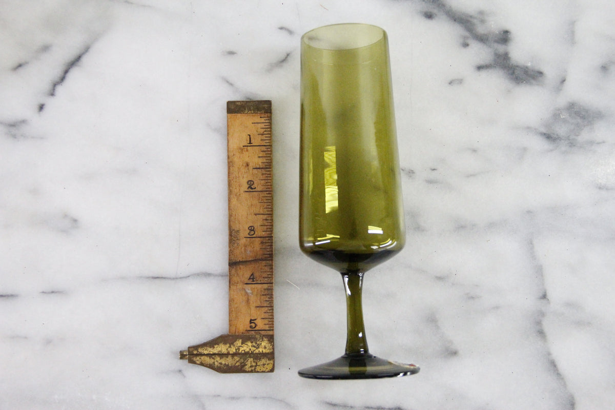 Vintage Pee Dee Champagne Flutes | Italian Olive Green Glass Set of 4