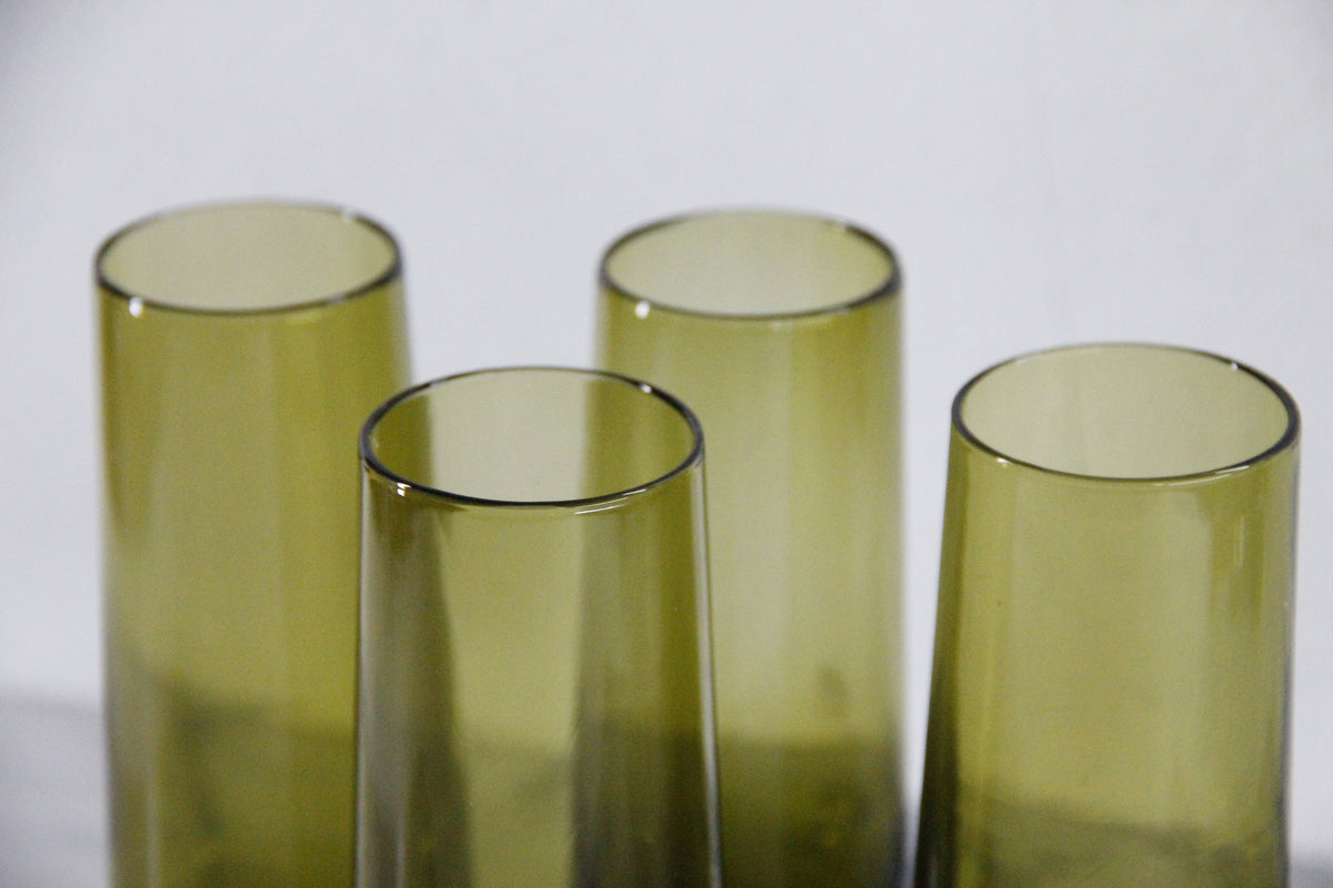 Vintage Pee Dee Champagne Flutes | Italian Olive Green Glass Set of 4