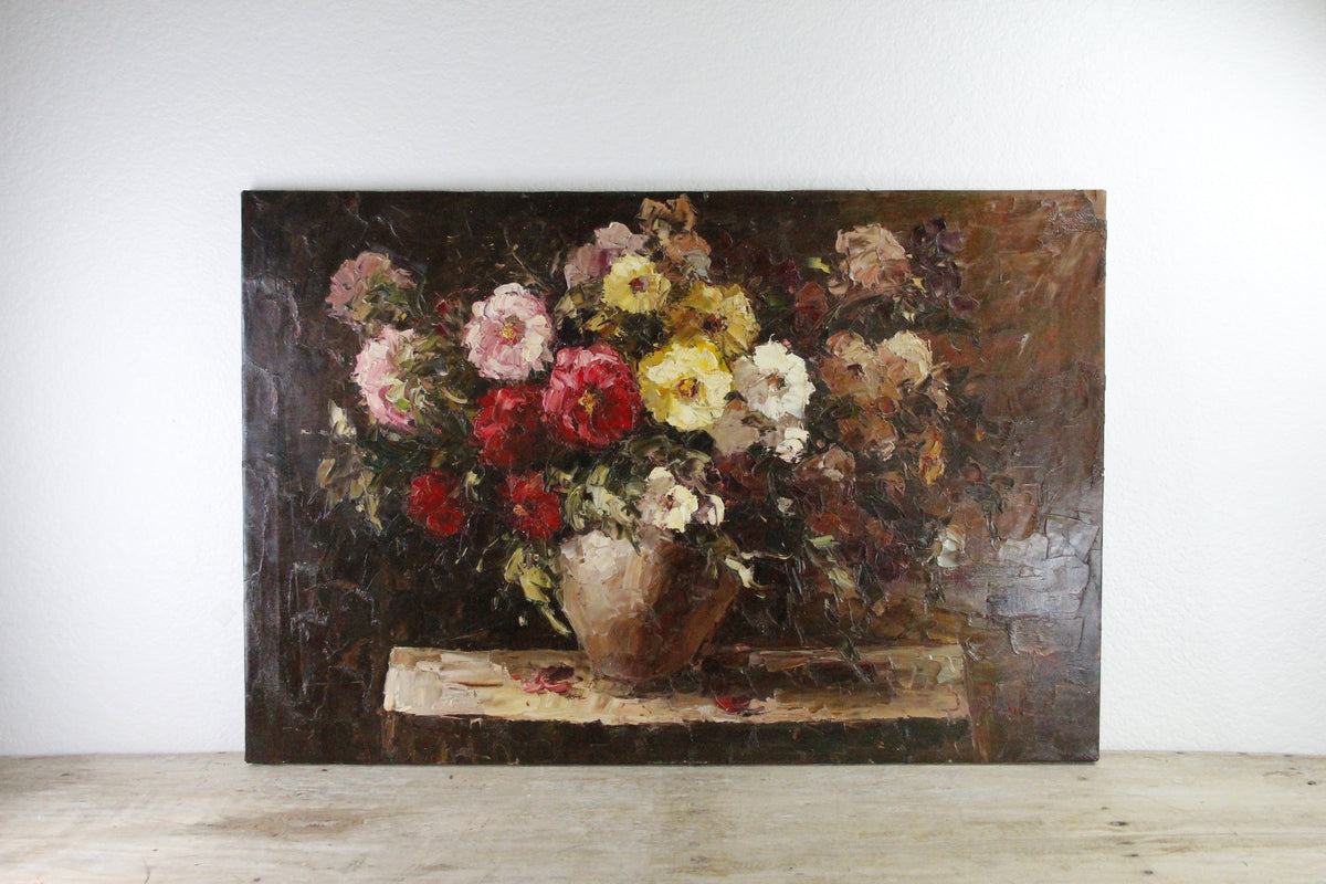 Original Floral Oil Painting on Canvas | Moody Impasto Bouquet