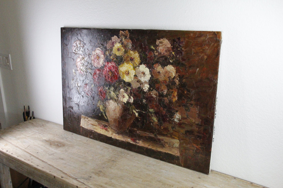 Original Floral Oil Painting on Canvas | Moody Impasto Bouquet