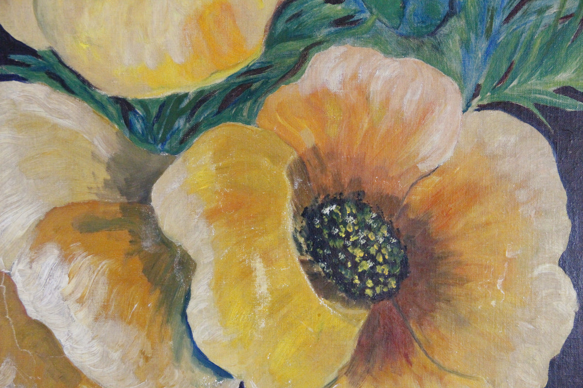 Vintage Floral Oil Painting Large Orange Poppies 18 x 24