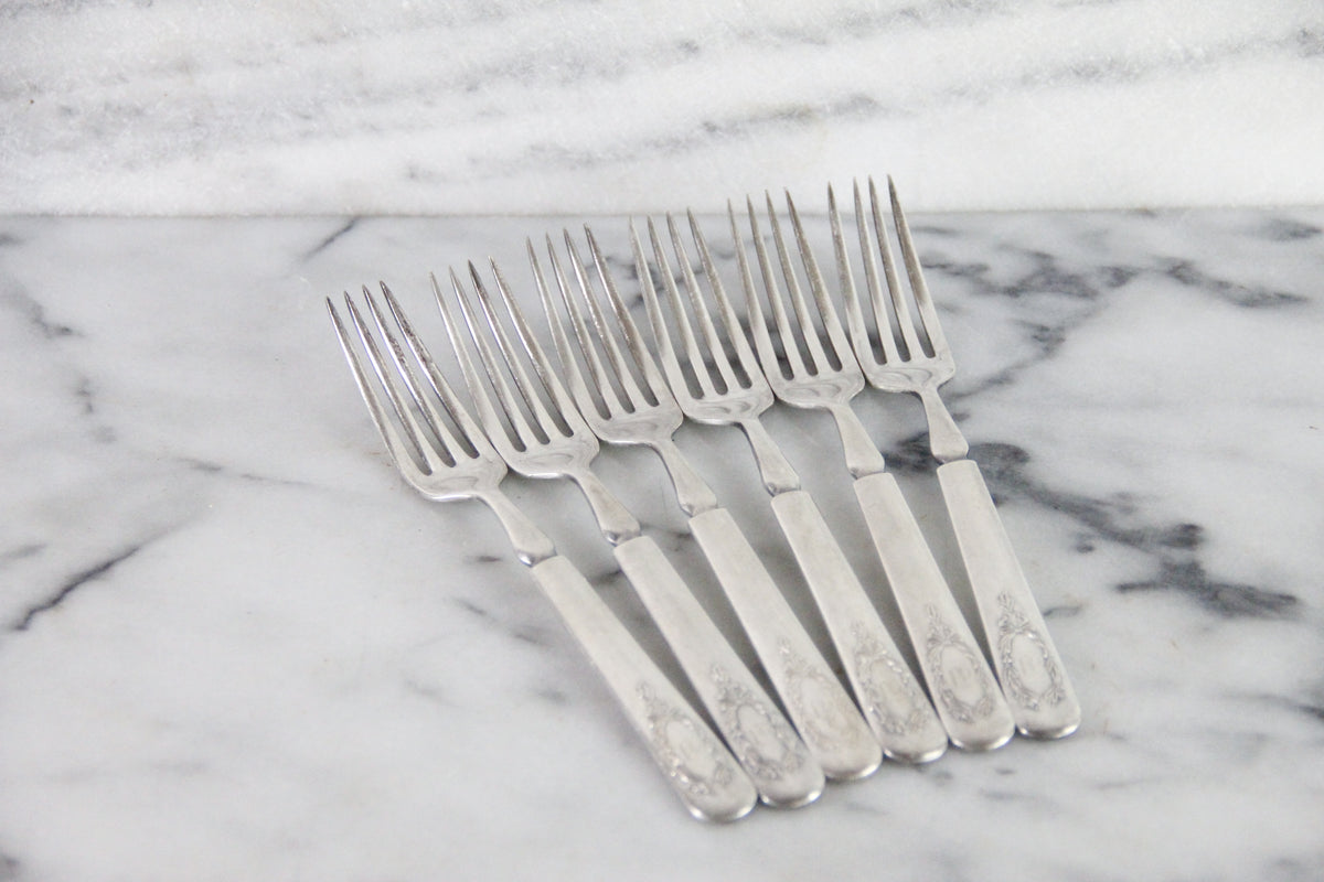 Antique Silverplate Forks Set of 6 Yourex Associated Silver Co.