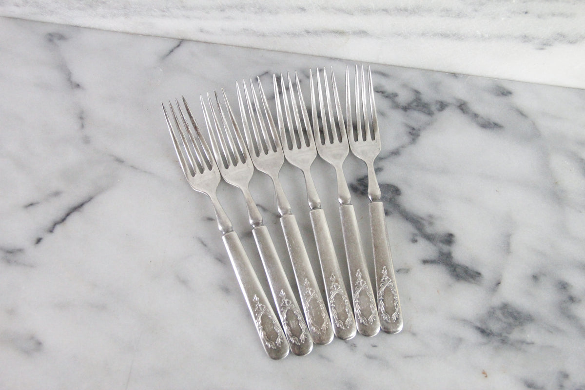 Antique Silverplate Forks Set of 6 Yourex Associated Silver Co.