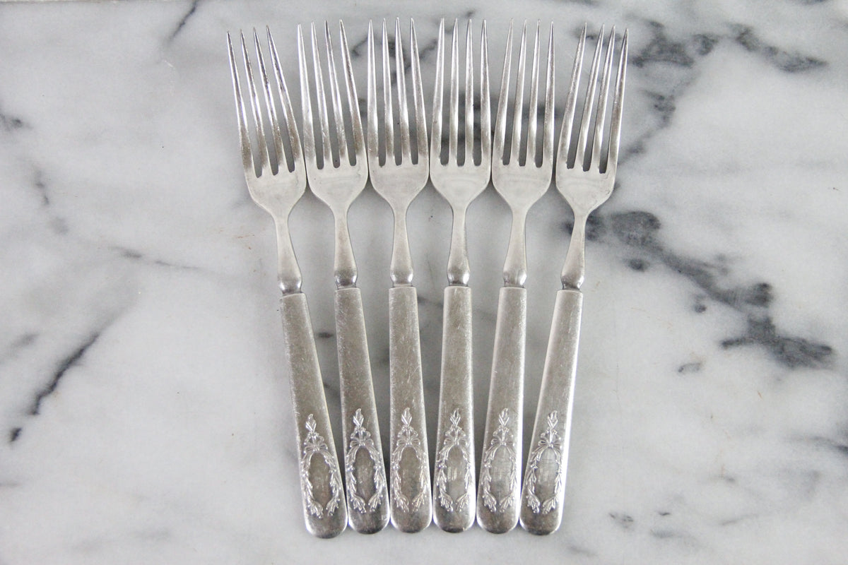 Antique Silverplate Forks Set of 6 Yourex Associated Silver Co.