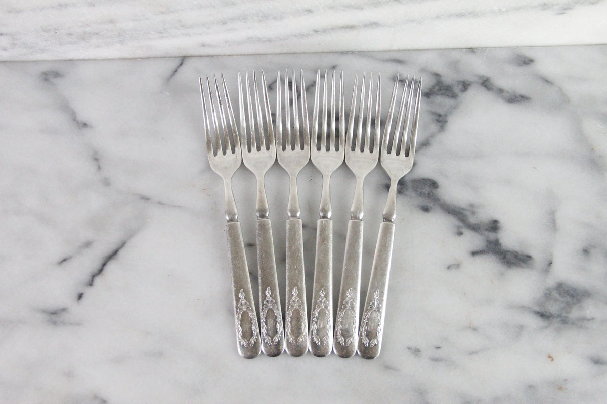 Antique Silverplate Forks Set of 6 Yourex Associated Silver Co.