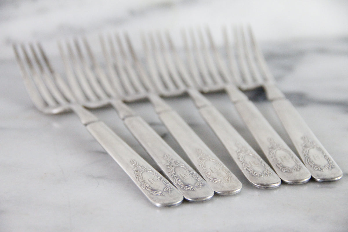 Antique Silverplate Forks Set of 6 Yourex Associated Silver Co.