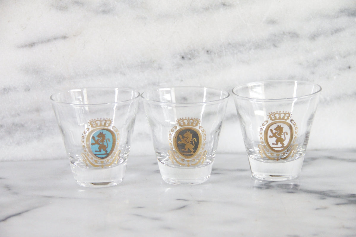 Vintage Lion Crest Whiskey Glasses West Virginia Glass Set of 3