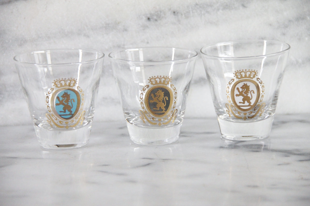 Vintage Lion Crest Whiskey Glasses West Virginia Glass Set of 3