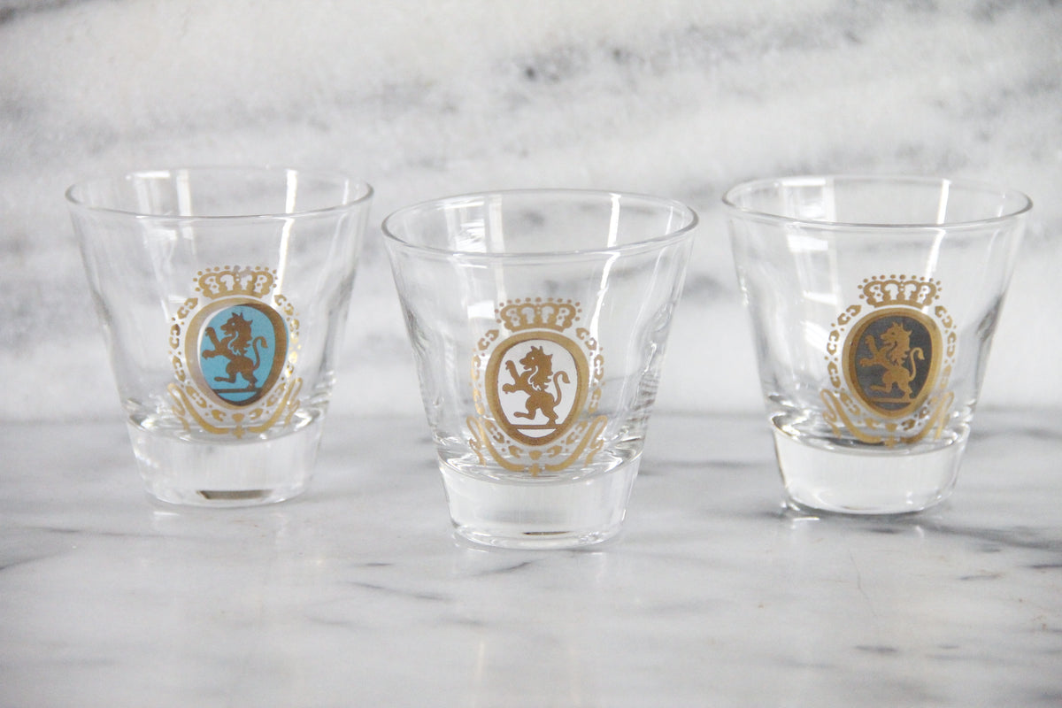 Vintage Lion Crest Whiskey Glasses West Virginia Glass Set of 3