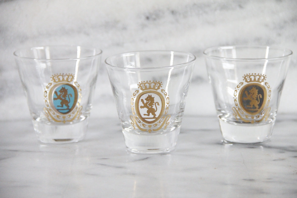 Vintage Lion Crest Whiskey Glasses West Virginia Glass Set of 3
