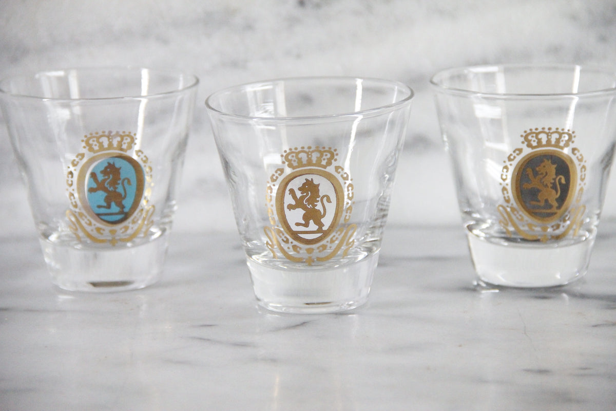 Vintage Lion Crest Whiskey Glasses West Virginia Glass Set of 3