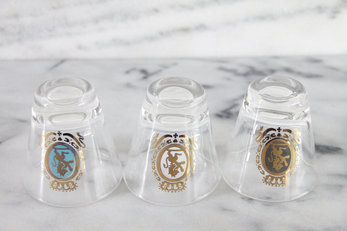 Vintage Lion Crest Whiskey Glasses West Virginia Glass Set of 3