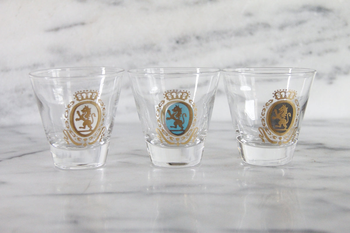 Vintage Lion Crest Whiskey Glasses West Virginia Glass Set of 3