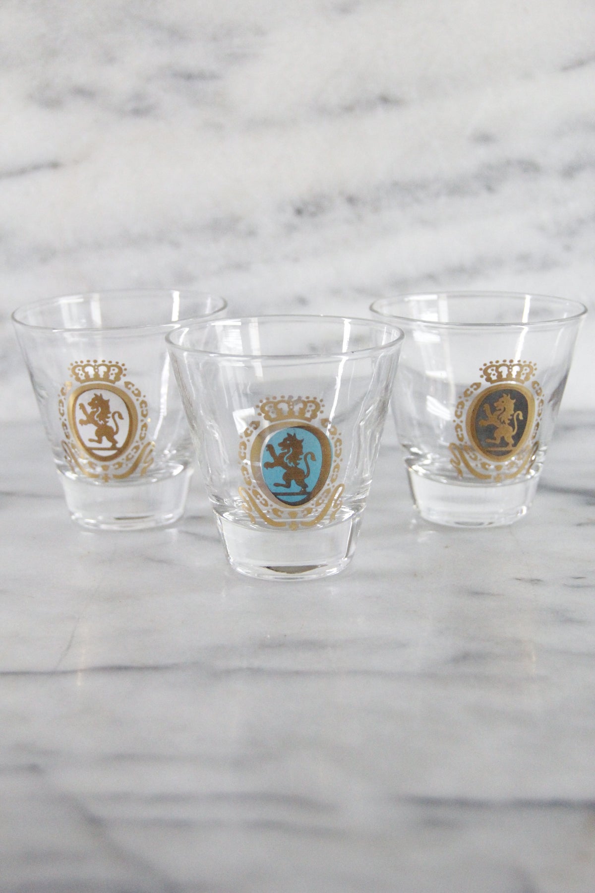 Vintage Lion Crest Whiskey Glasses West Virginia Glass Set of 3