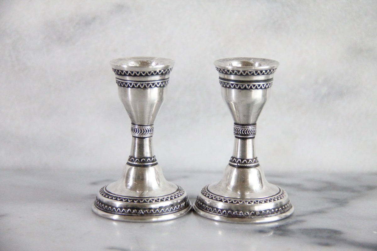 Zadok Arts Sterling Silver Candlesticks Leora Filigree Pair