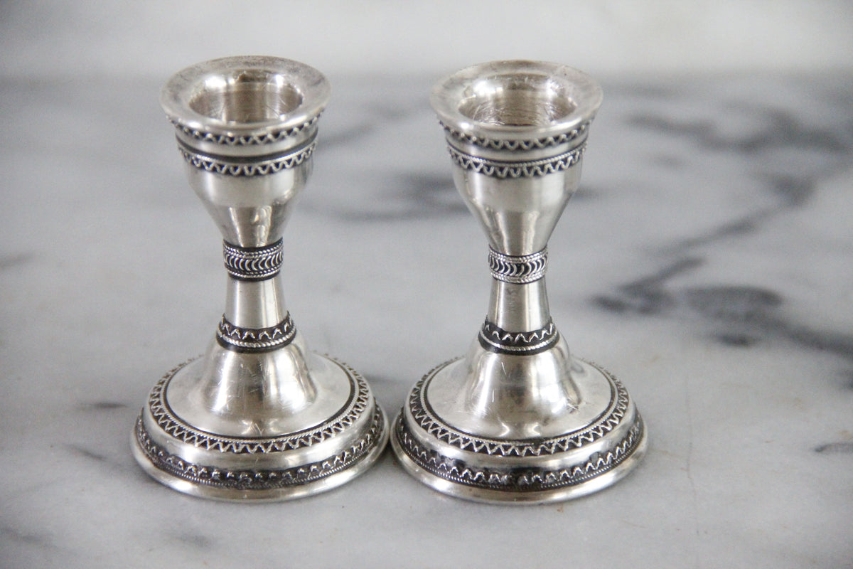 Zadok Arts Sterling Silver Candlesticks Leora Filigree Pair