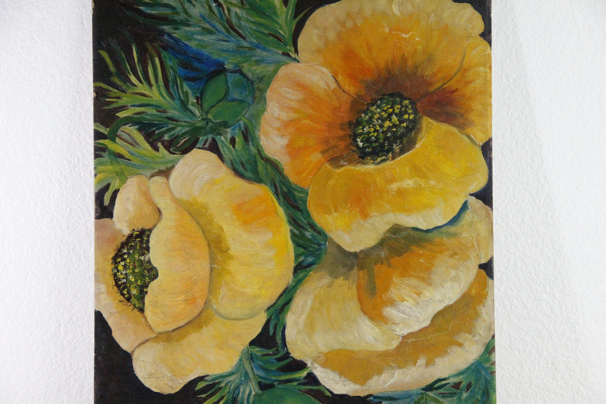 Vintage Floral Oil Painting Large Orange Poppies 18 x 24
