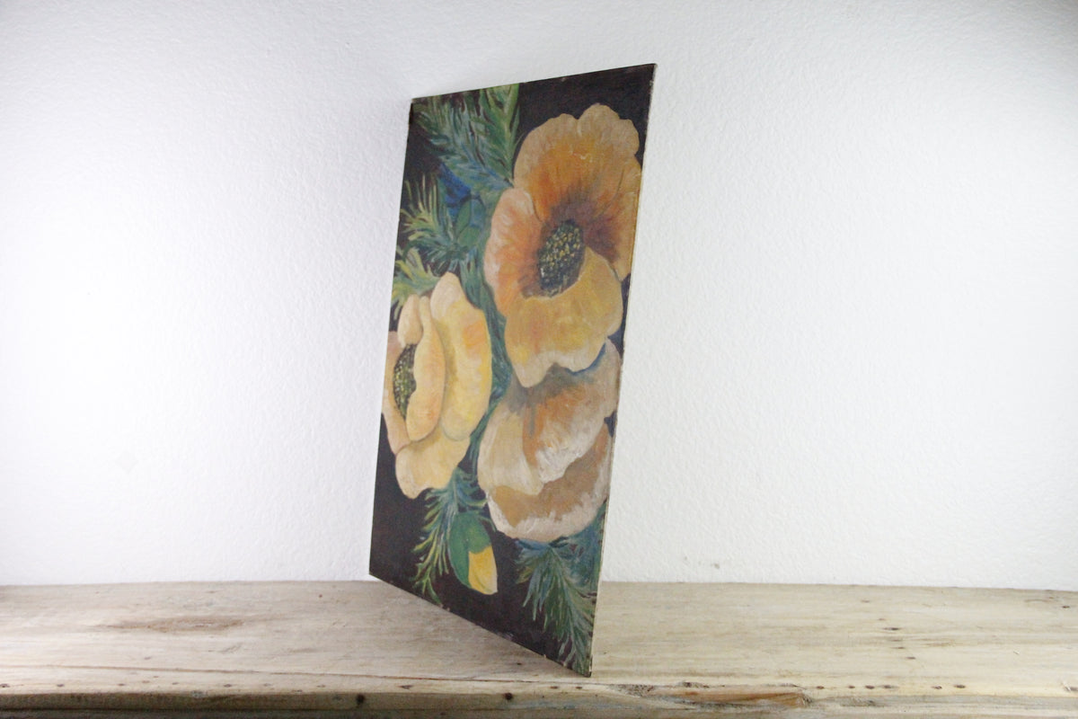 Vintage Floral Oil Painting Large Orange Poppies 18 x 24