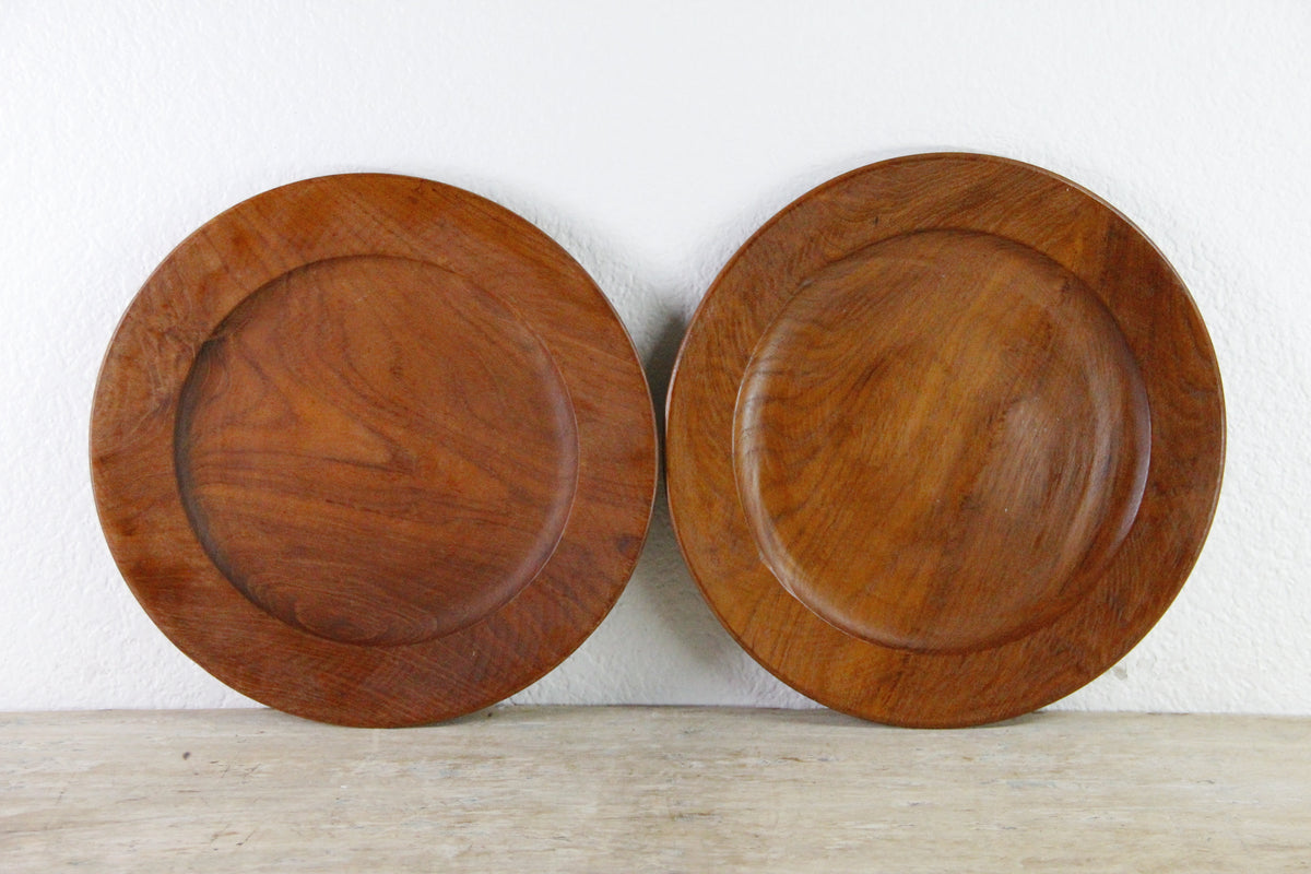 Vintage Teak Charger Plates Pair Midcentury Gailstyn-Sutton