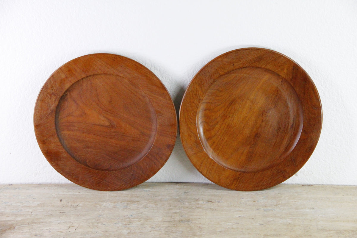 Vintage Teak Charger Plates Pair Midcentury Gailstyn-Sutton