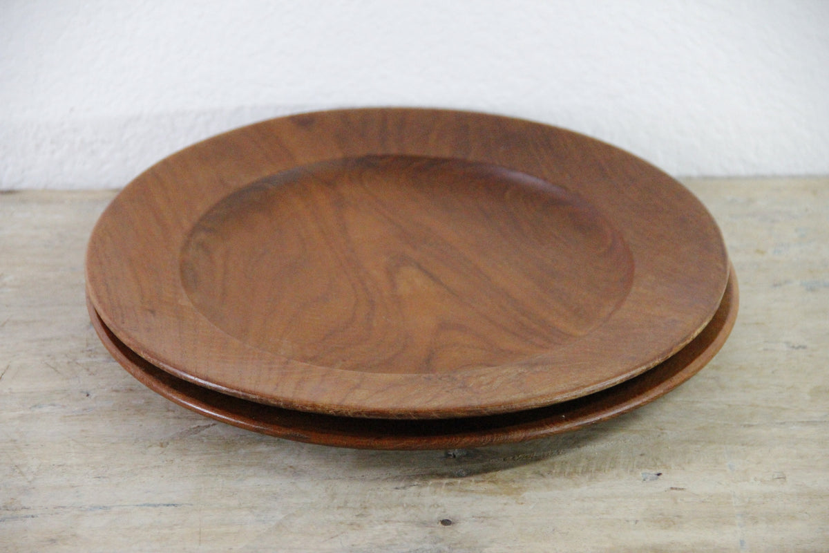 Vintage Teak Charger Plates Pair Midcentury Gailstyn-Sutton
