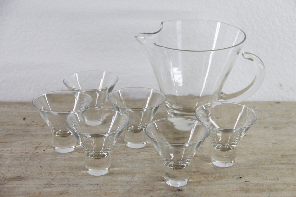 Vintage Cocktail Pitcher and Glasses Midcentury Set of 7