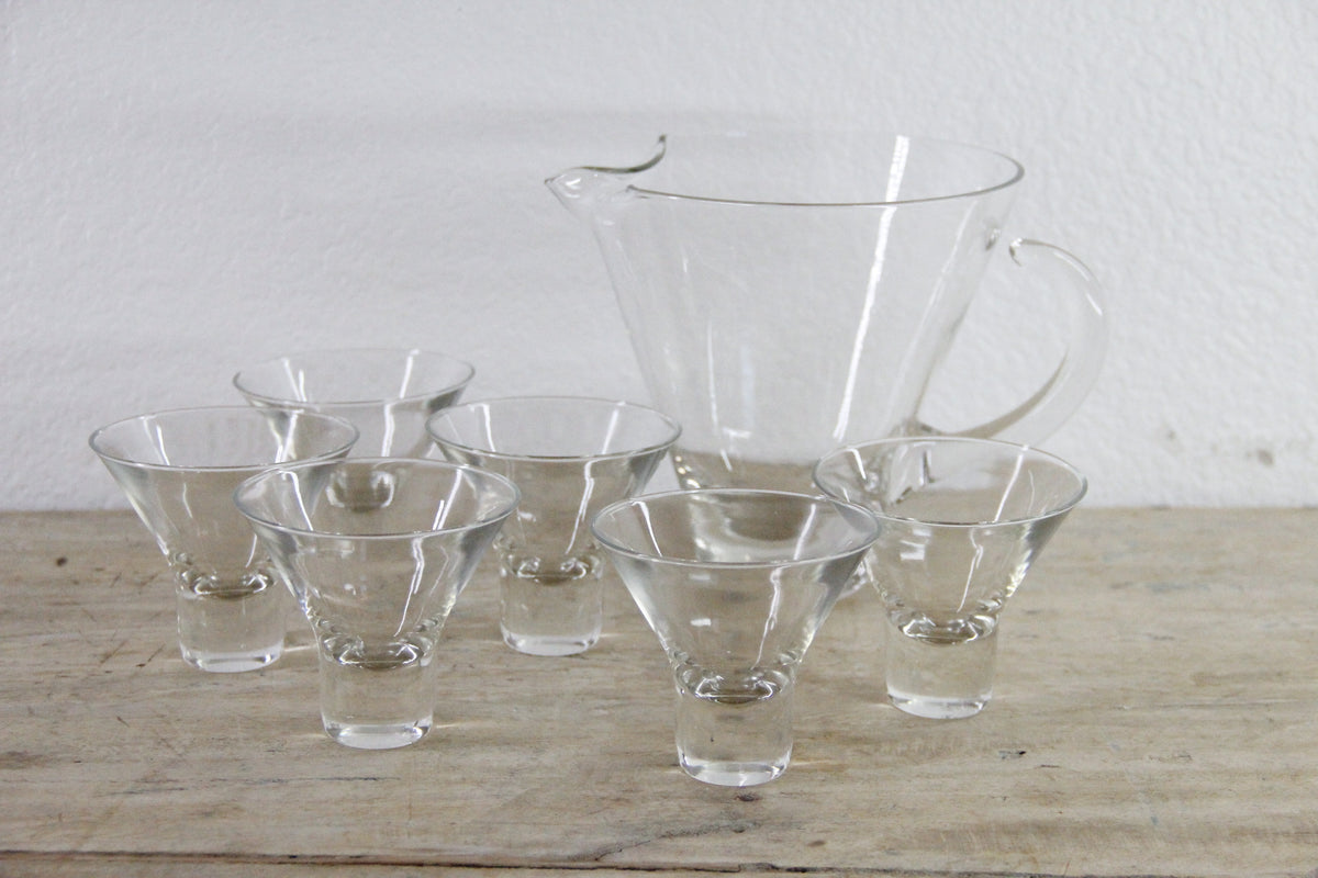 Vintage Cocktail Pitcher and Glasses Midcentury Set of 7