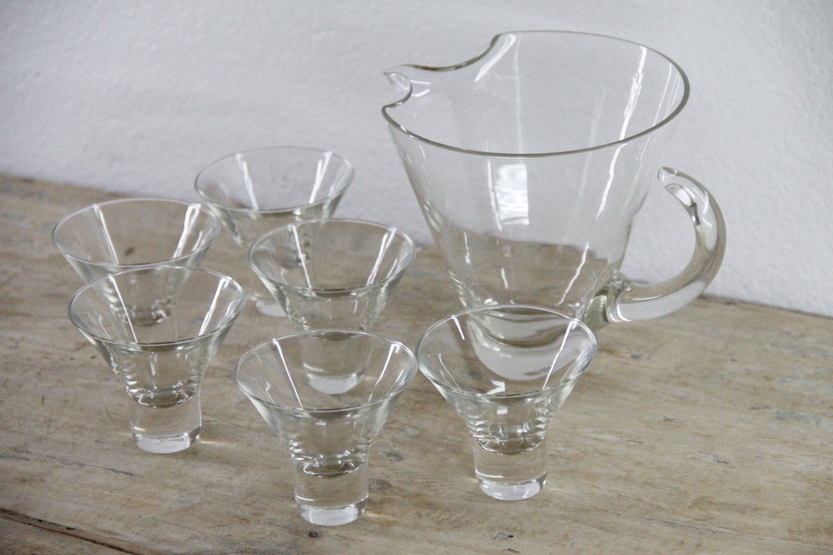 Vintage Cocktail Pitcher and Glasses Midcentury Set of 7