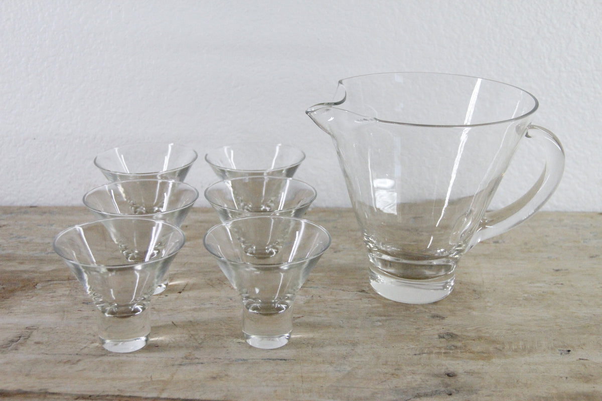 Vintage Cocktail Pitcher and Glasses Midcentury Set of 7