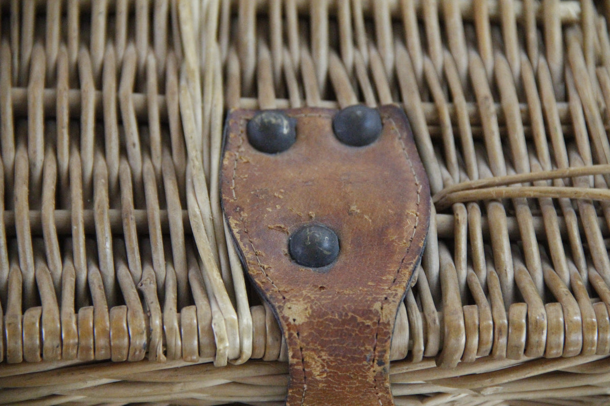 Vintage Wicker Suitcase-style Picnic Basket with Leather