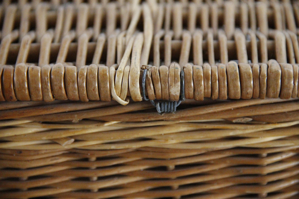 Vintage Wicker Suitcase-style Picnic Basket with Leather