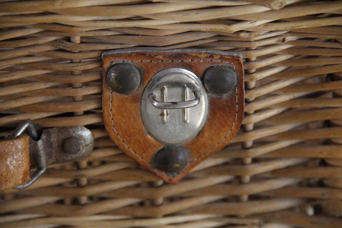 Vintage Wicker Suitcase-style Picnic Basket with Leather