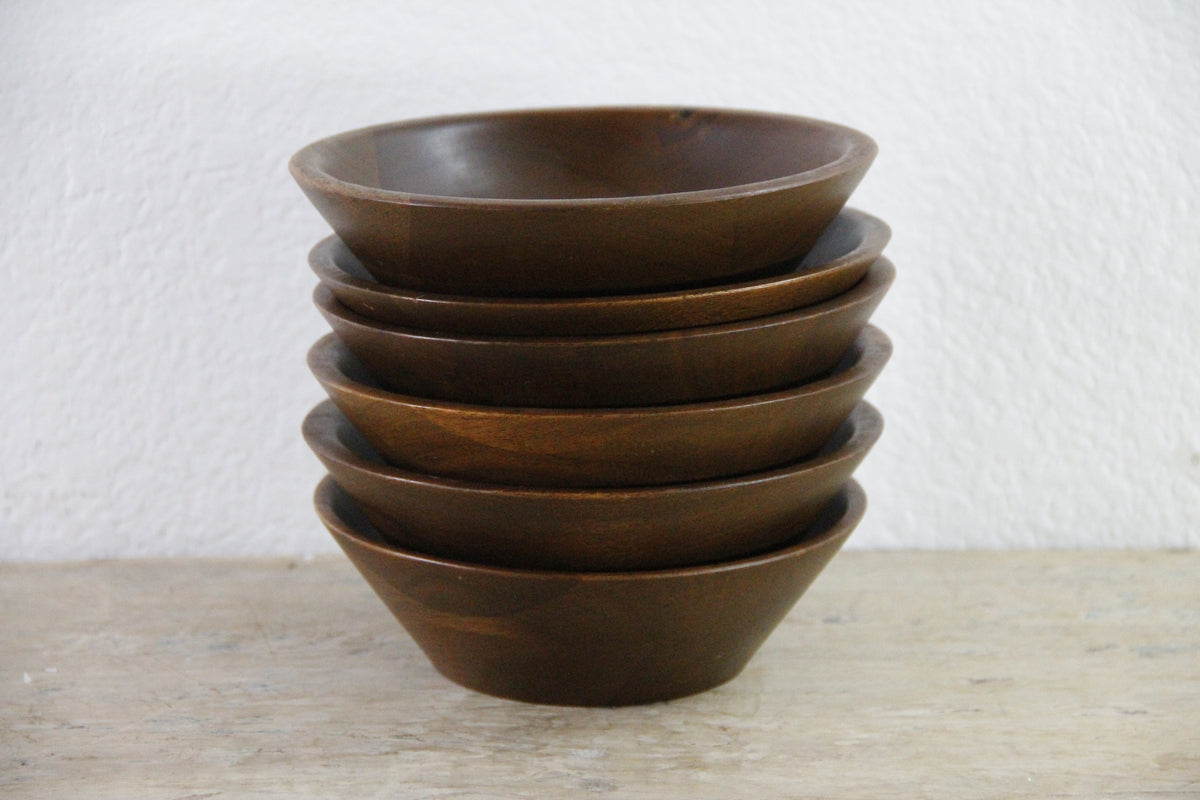 Vintage Walnut Salad Bowls Set of 6 Lebanon Supply Co Heirloom