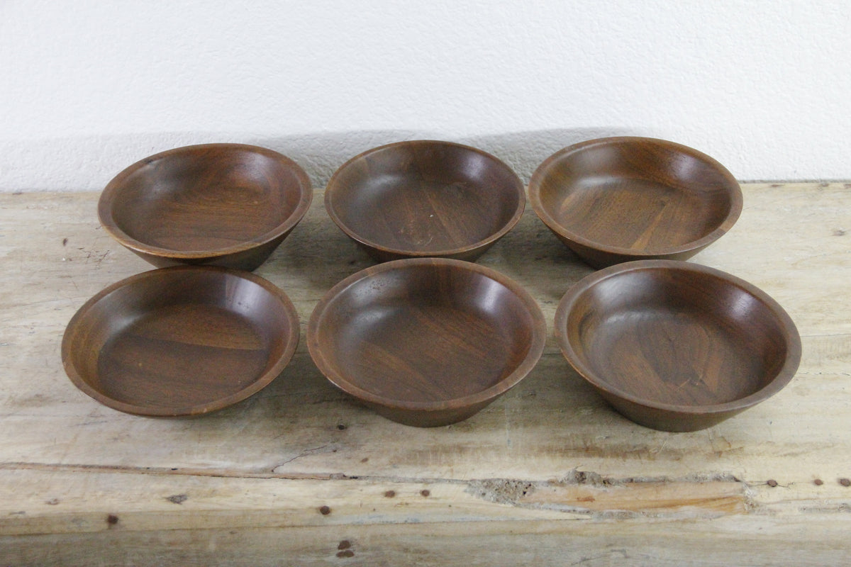 Vintage Walnut Salad Bowls Set of 6 Lebanon Supply Co Heirloom